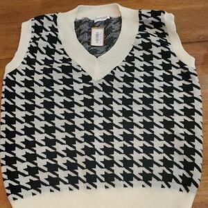 Vestique Black and Ivory Houndstooth Vest